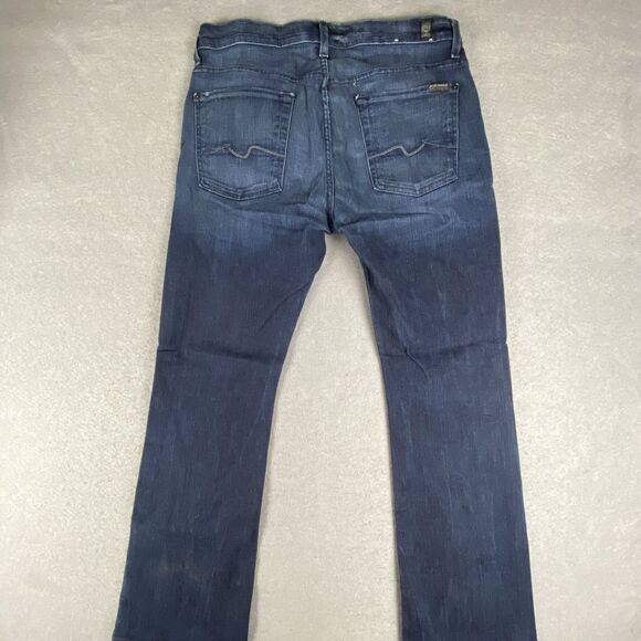 7 For All Mankind Jeans Mens 34x30 Blue Button Fly Denim Nate Bootcut Distressed - Picture 2 of 9